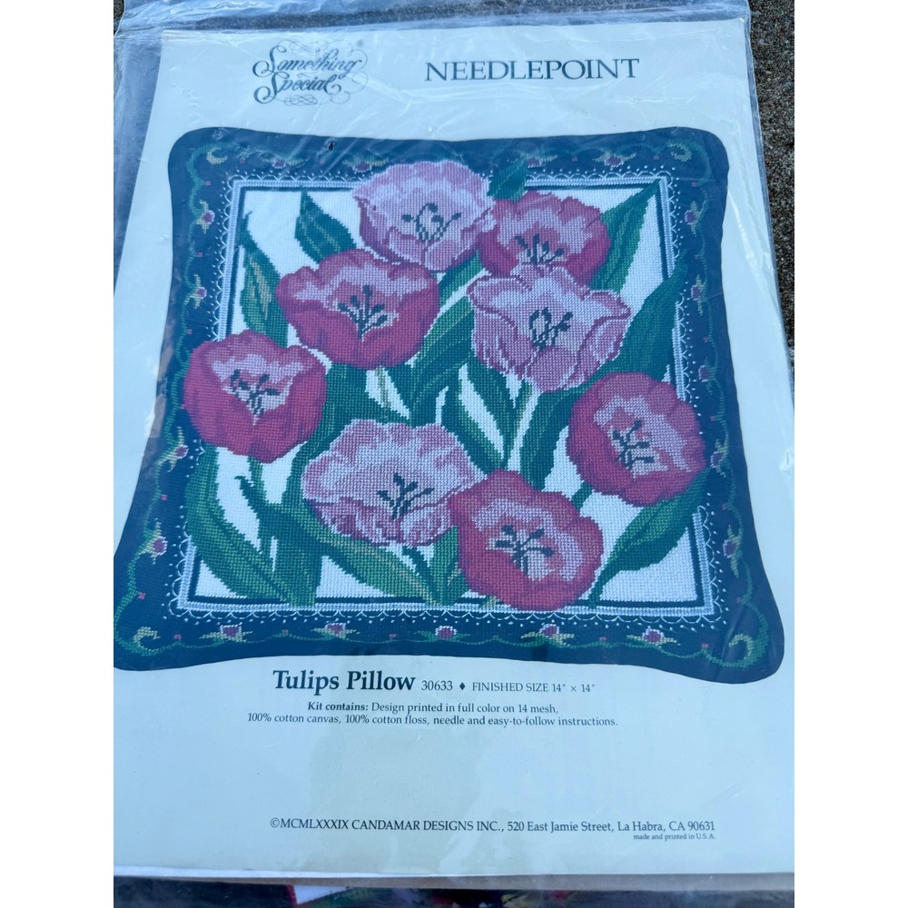 Something Special Tulips Pillow Needlepoint Kit Candamar Design 1989 Vintage
